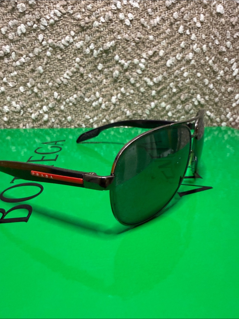 Prada Men's Aviator Sunglasses with Dark Green Lenses